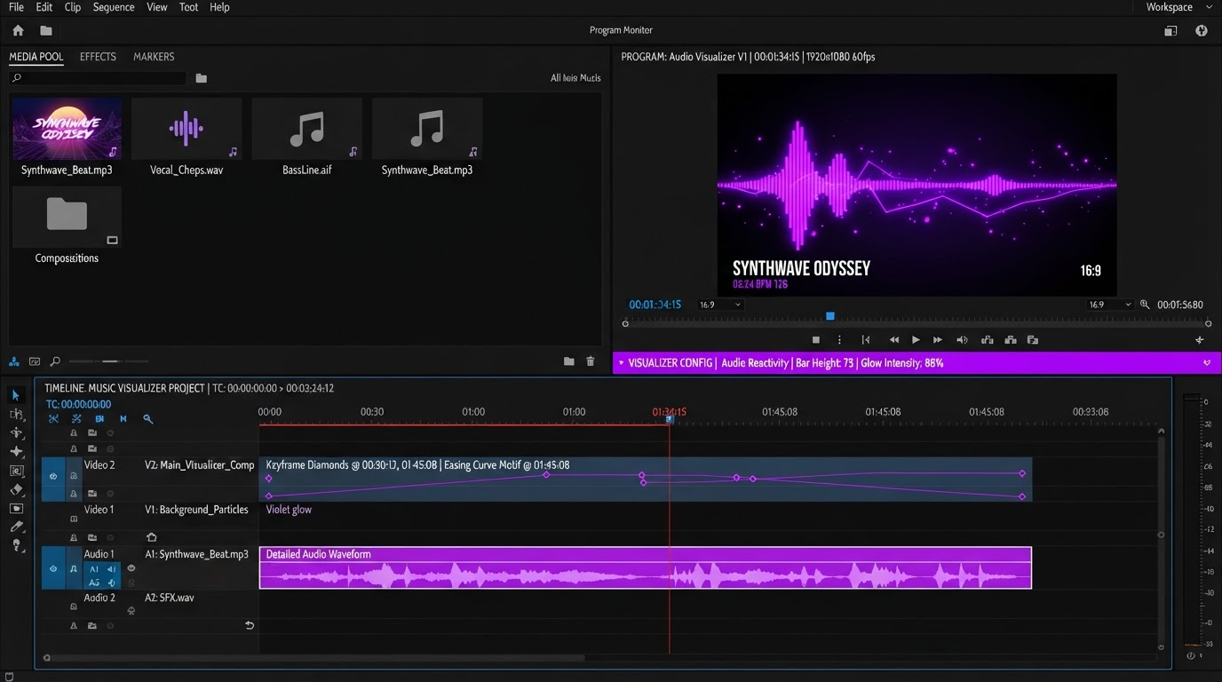 Motionbox timeline showing caption layers, keyframe markers and stacked ad variants ready for export