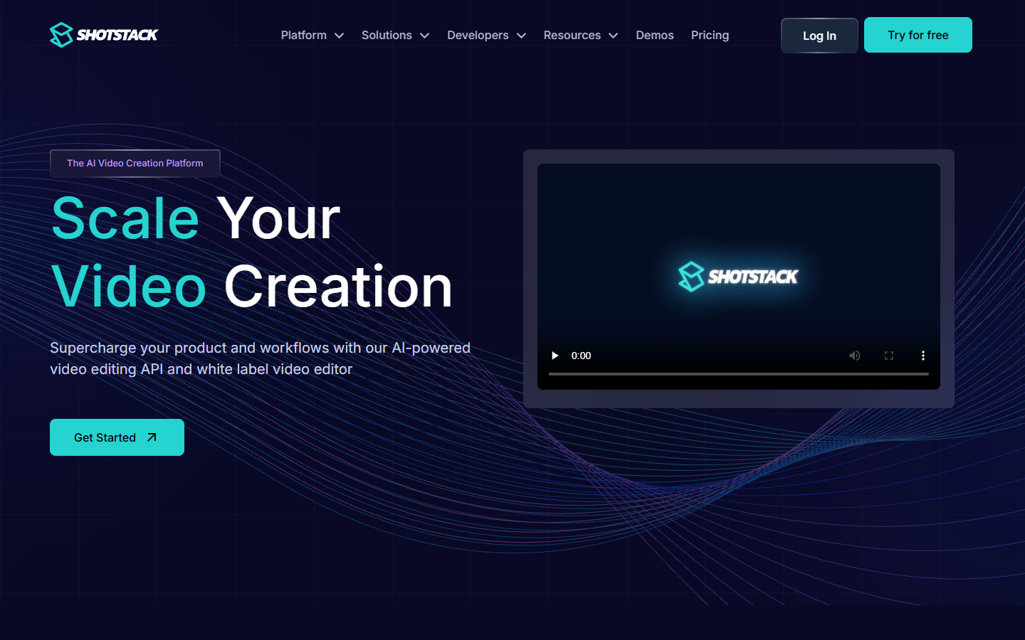 Shotstack homepage showing the cloud video editing API