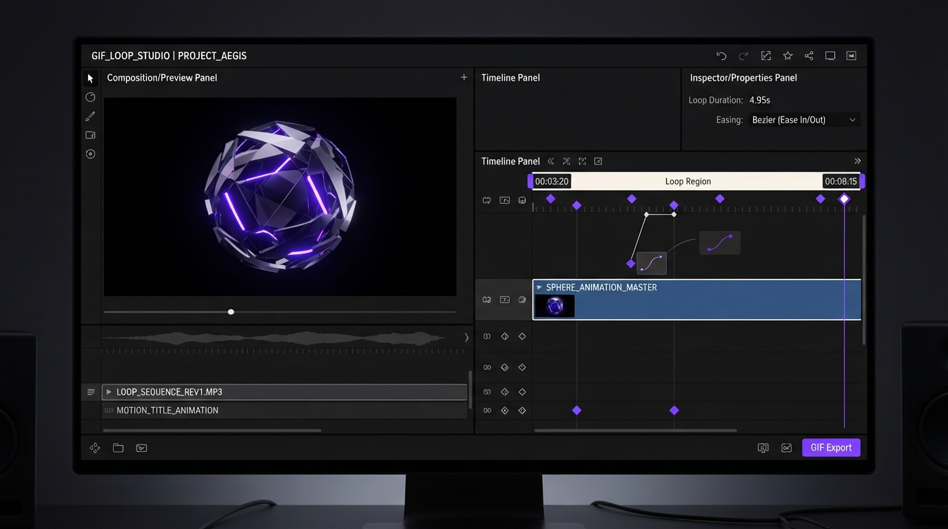 Motionbox timeline with keyframe markers and an easing curve on a generated video clip