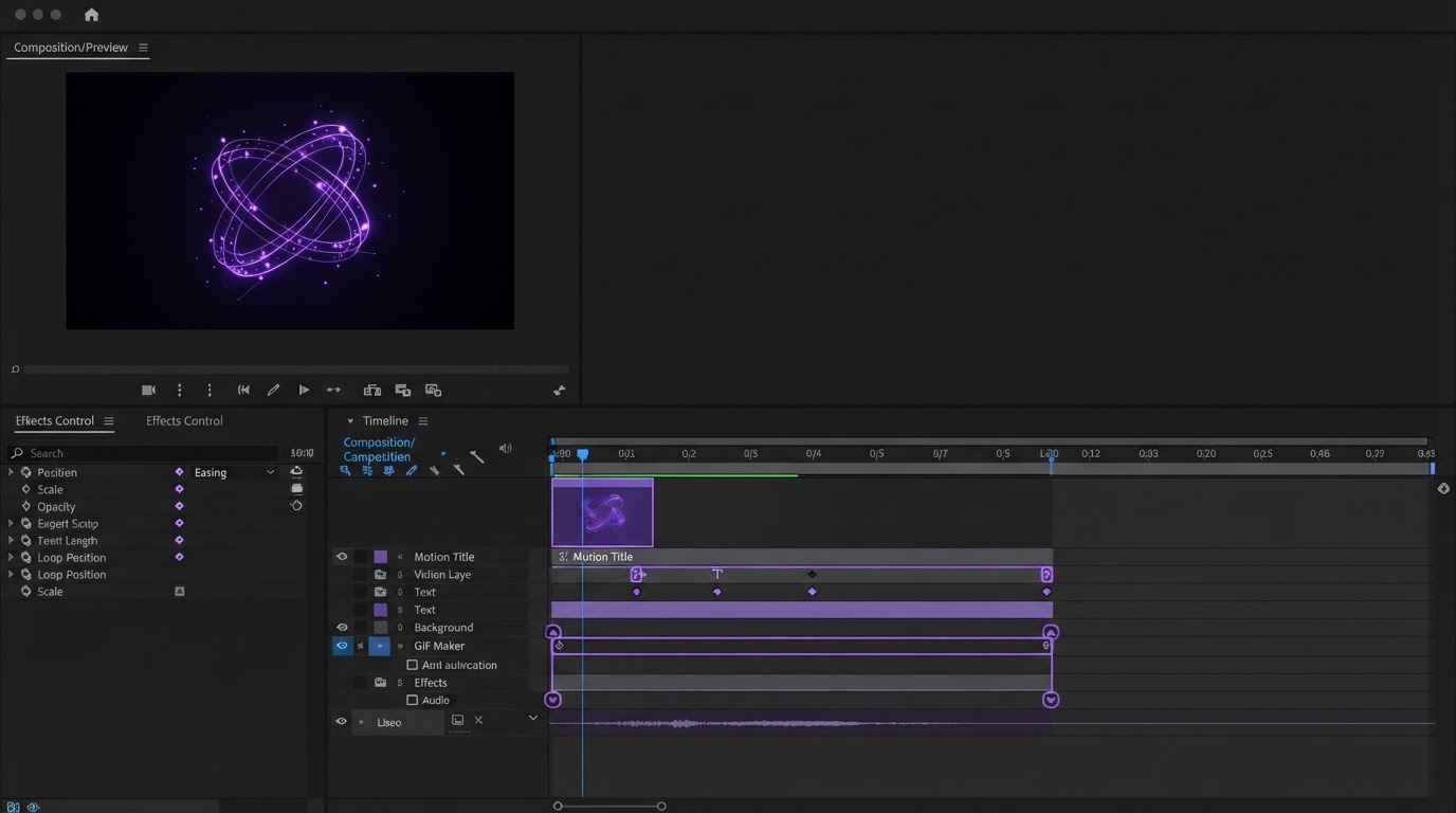 Motionbox editor showing caption layers, a logo overlay, and keyframe markers on a generated clip