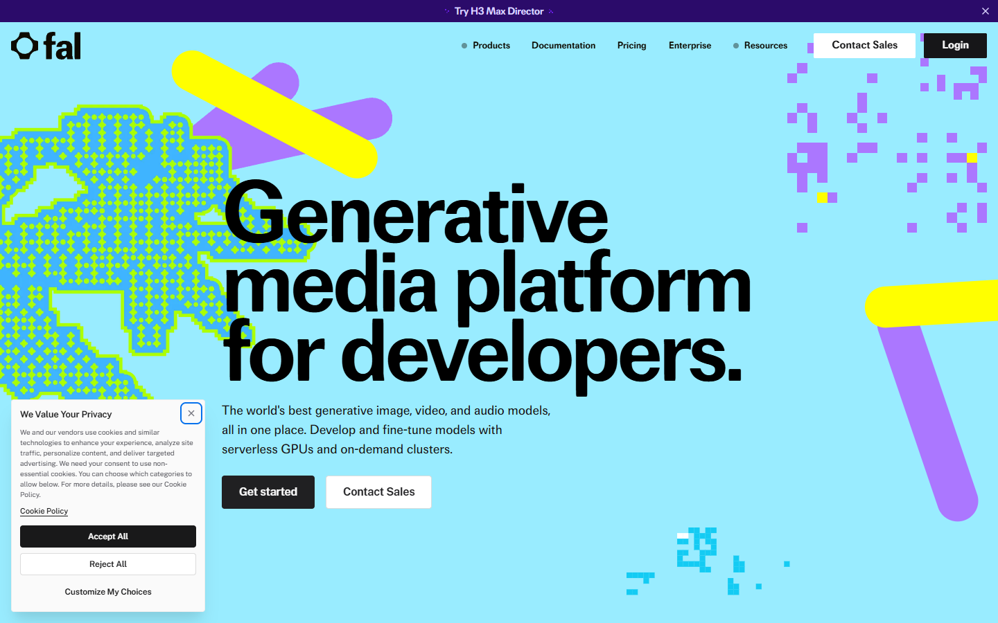 fal homepage showing its hosted model catalog and queue based API