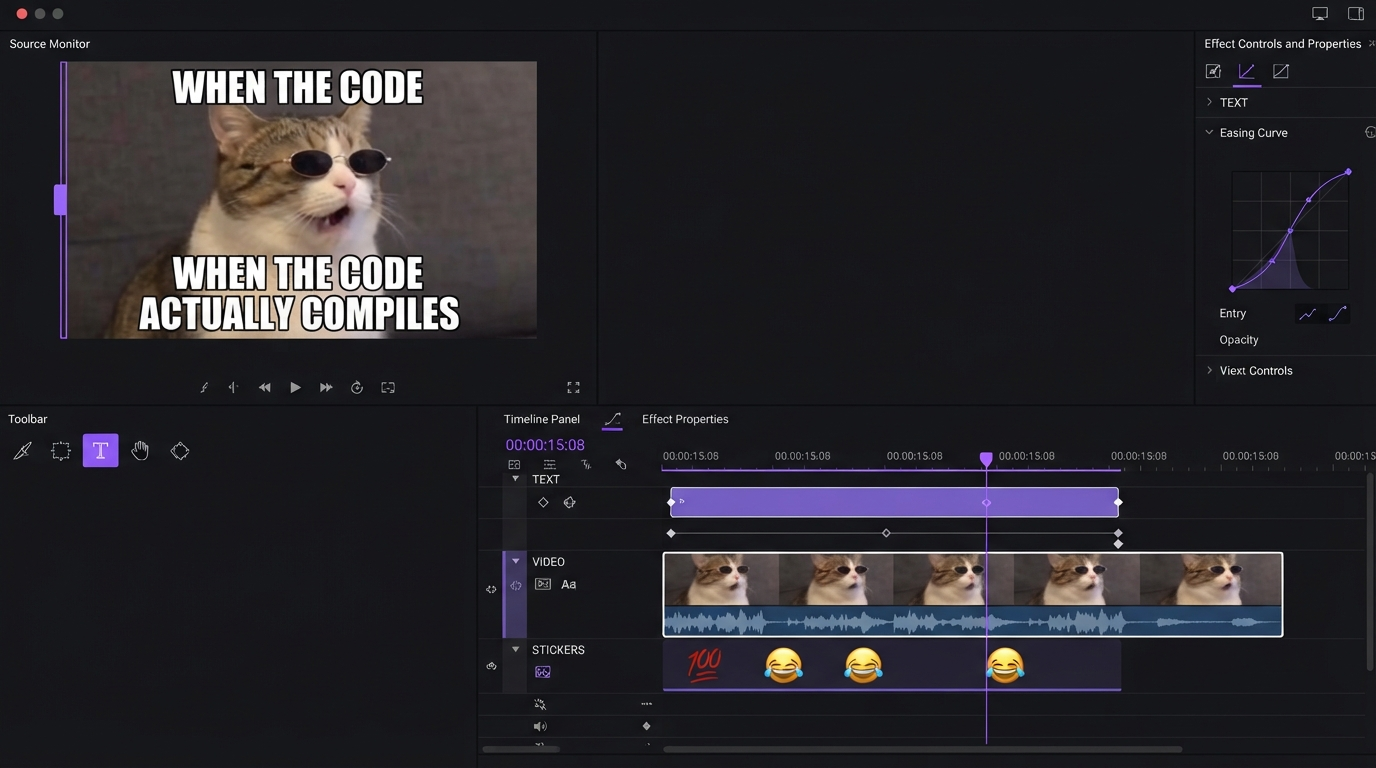 Editor panel showing variable text slots and keyframed layers prepared for batch rendering
