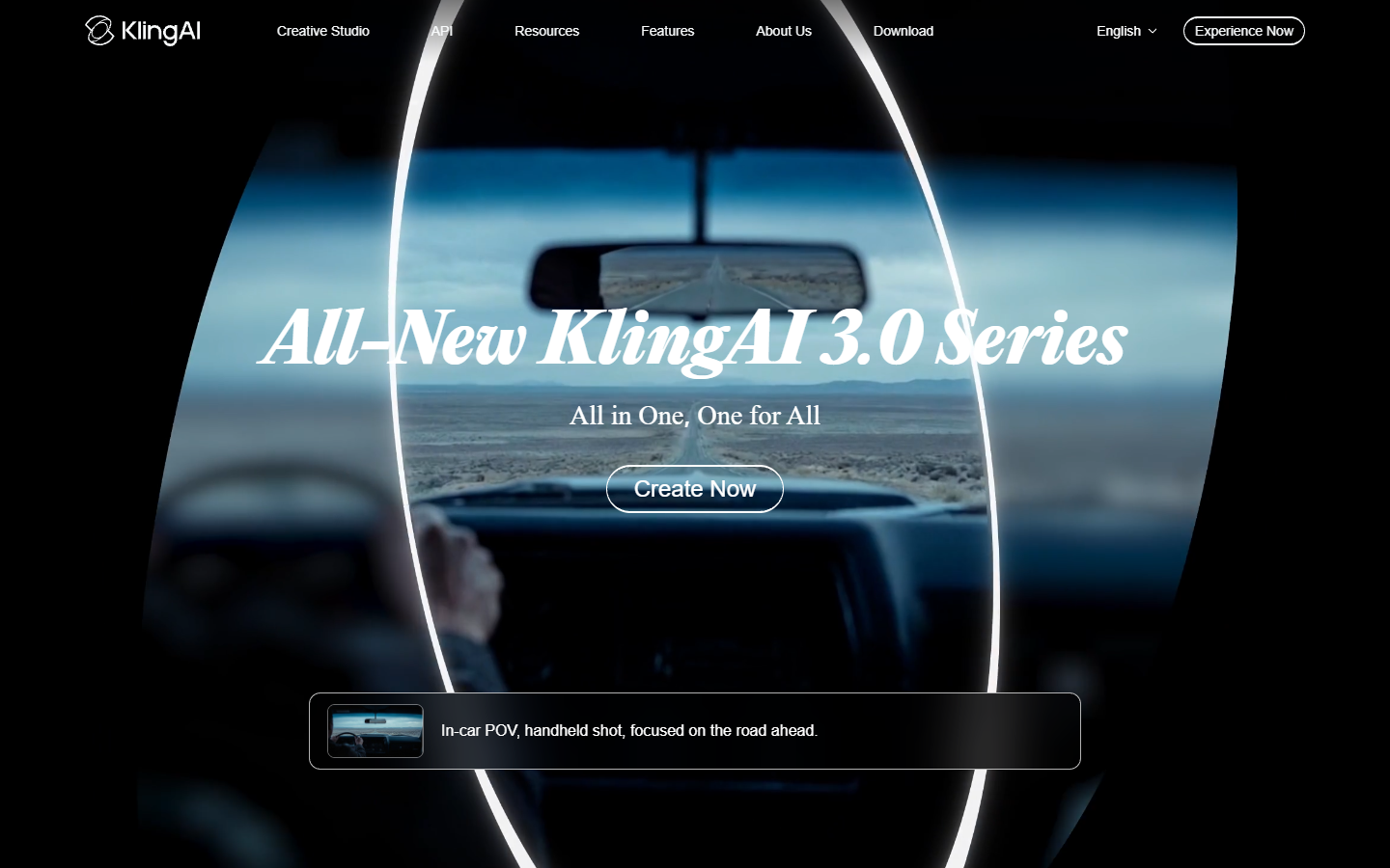 KlingAI homepage showing the Kling 3.0 text to video model