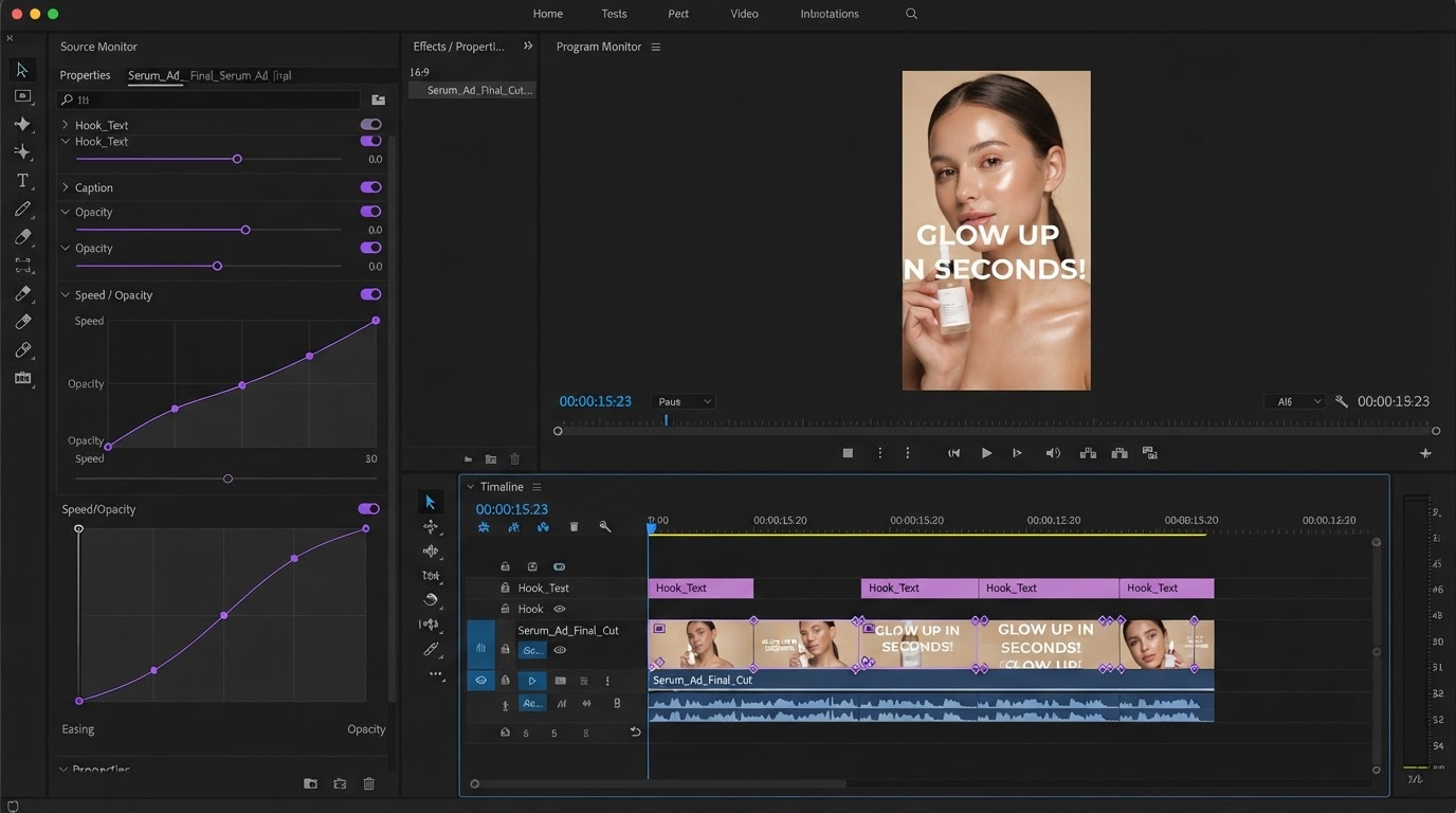 Motionbox timeline with an avatar clip, caption layer and b roll cutaways stacked on separate tracks