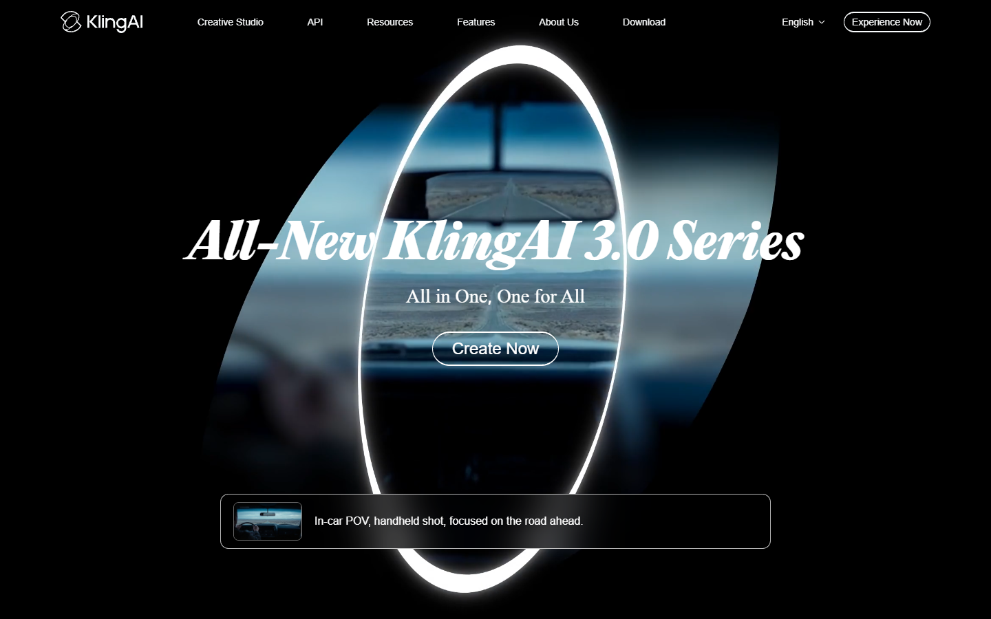 Kling AI homepage showing character-focused AI video generation