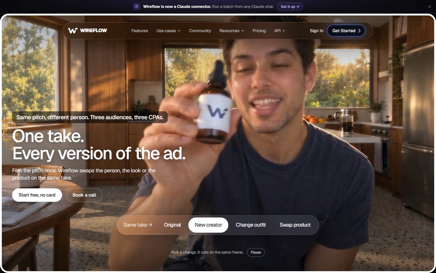 Wireflow homepage showing a node-based AI generation canvas