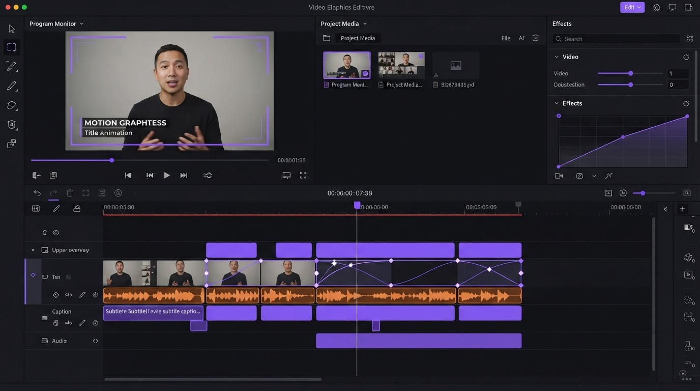 Timeline with beat markers, trimmed clips, and keyframe diamonds on a music video edit