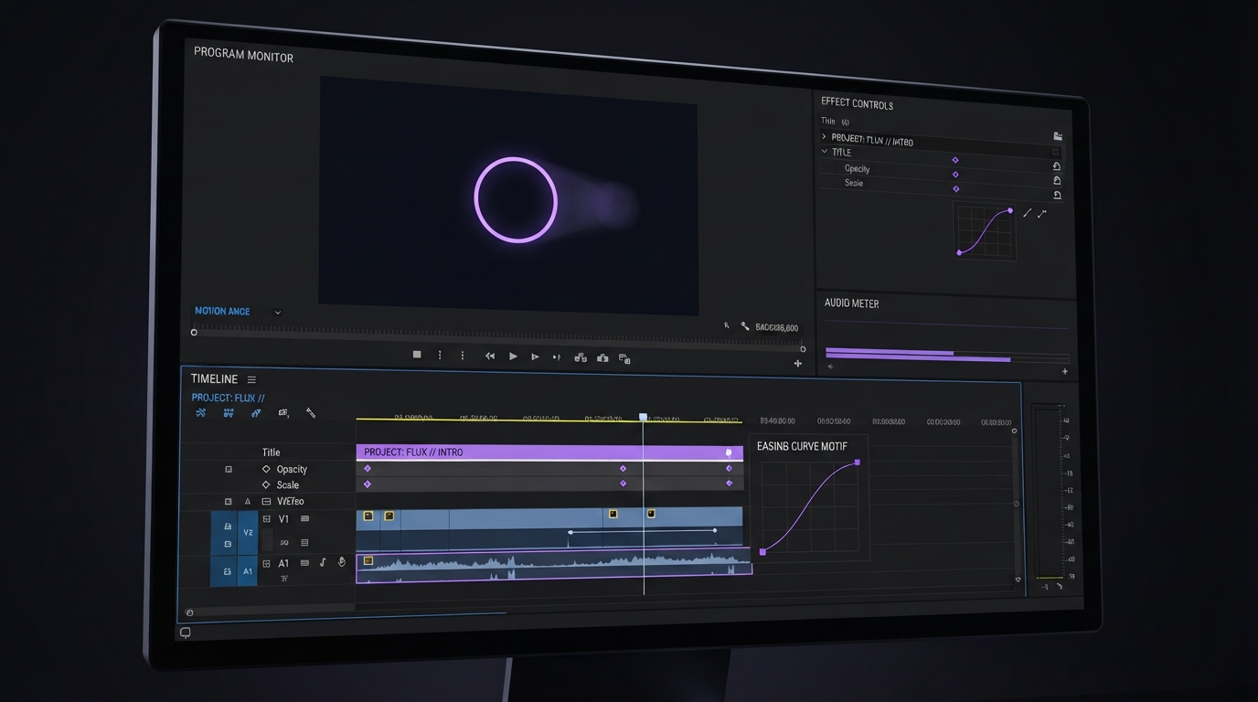 Layered timeline with a locked title animation above swappable product footage and a caption track