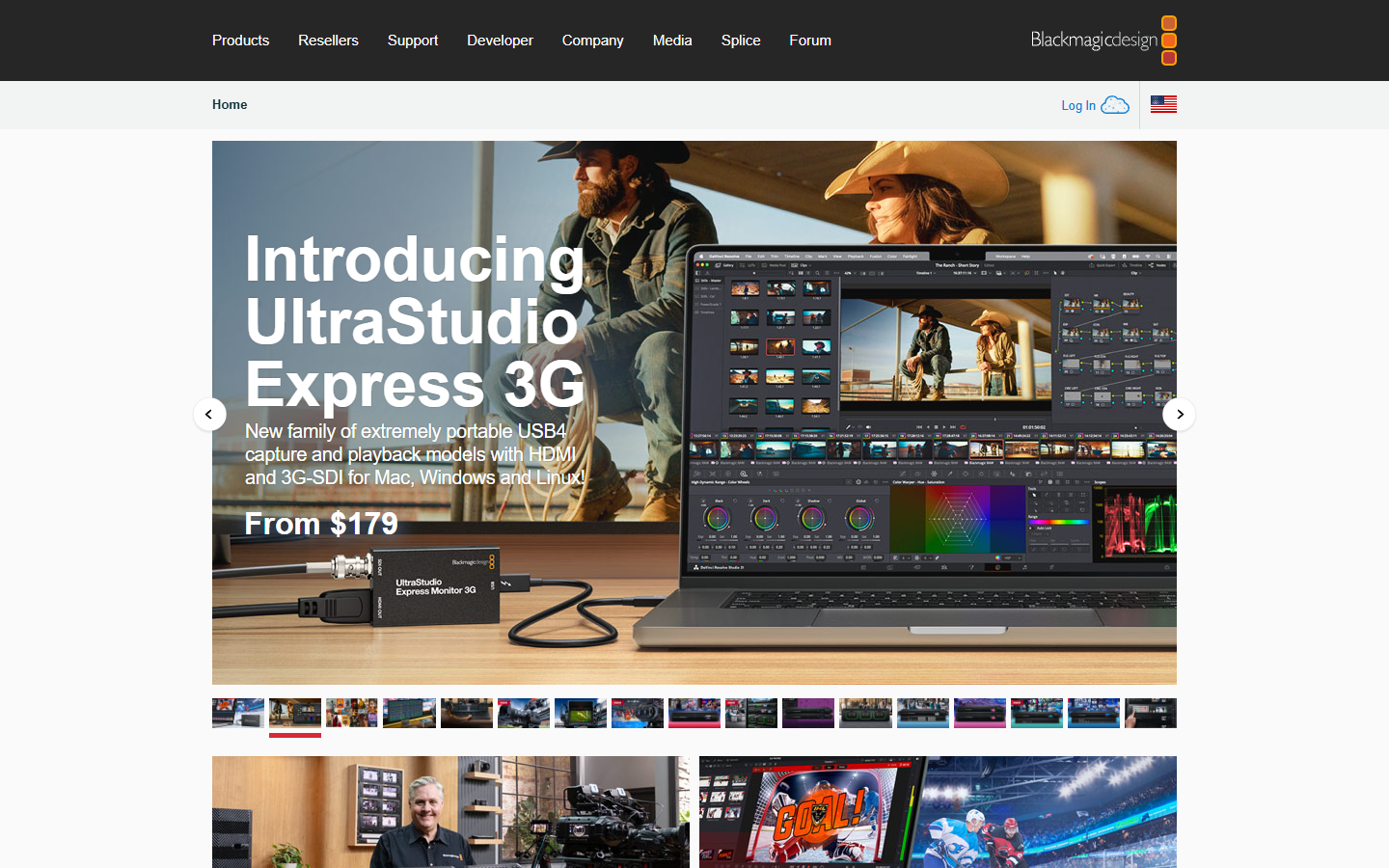 Blackmagic Design homepage, the maker of DaVinci Resolve