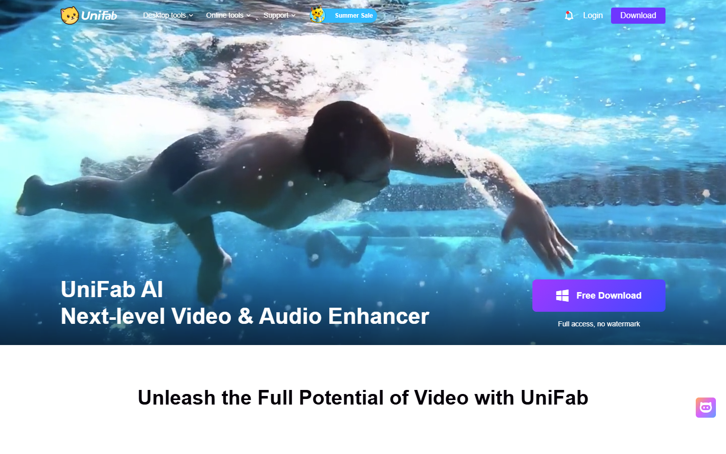 UniFab homepage promoting its AI video and audio enhancer